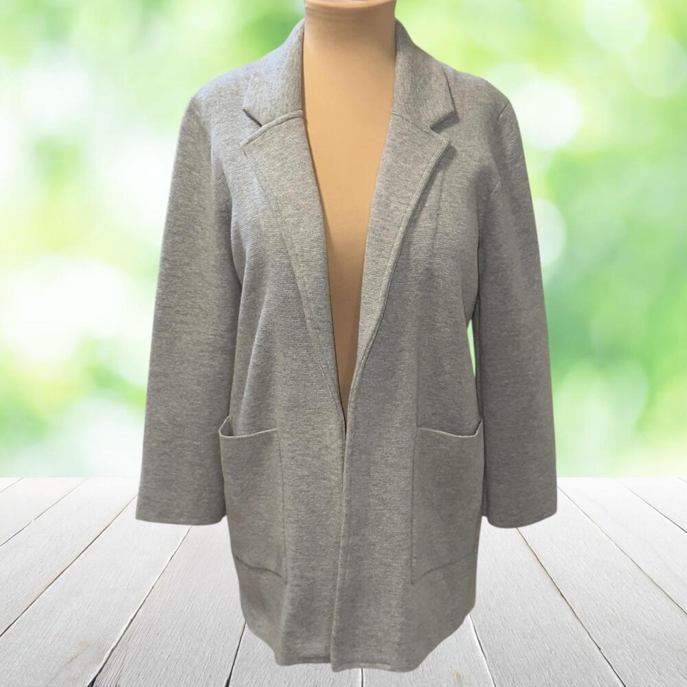 J CREW Sweater Knit Blazer Jacket Merino Wool Blend Open Front Pockets Gray Sz S